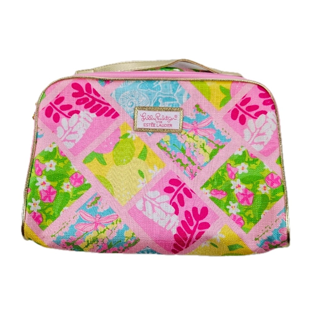 LILLY PULITZER x ESTEE LAUDER TRAVEL CASE CUBE BAG PINK BLUE GREEN